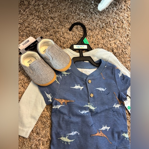 Carter's Navy Blue Dinosaur 3 piece Set with Light Gray Shoes - Picture 2 of 5